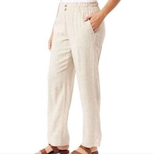 Briggs Linen Blend Elastic Waist Pull On Beach Pants Cream Beige Women's XXL